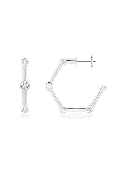 Natori Buy Indochine 14k Bamboo Hexagon Diamond Center Hoop Earrings in 14K White Gold Online