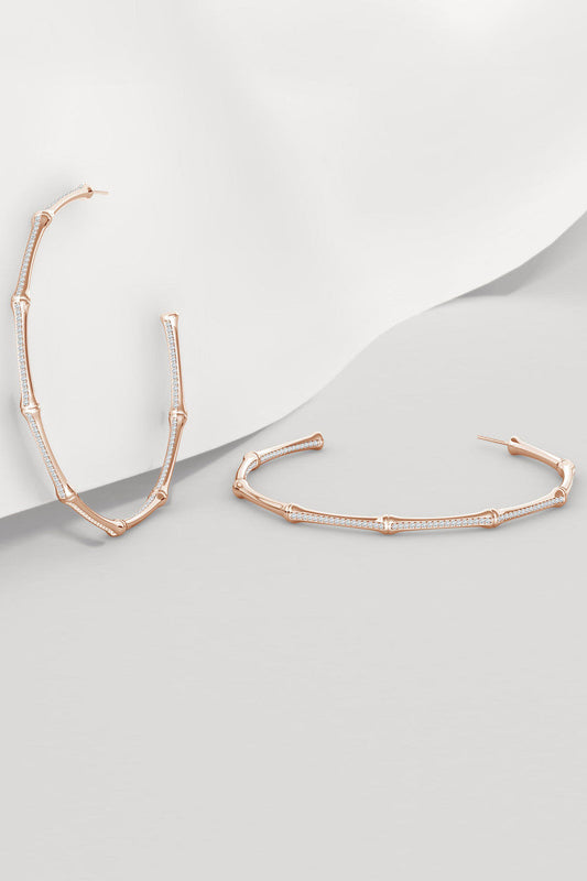 Natori Buy Indochine 14k Pave Diamond 2.75 Inch Bamboo Hoops in 14K Rose Gold Online