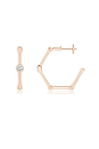 Natori Buy Indochine 14k Bamboo Hexagon Diamond Center Hoop Earrings in 14K Rose Gold Online