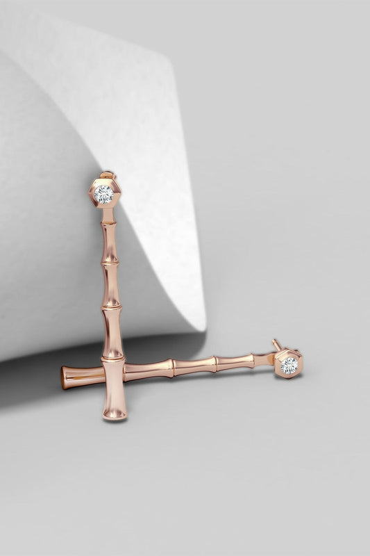 Natori Buy Indochine Bamboo 14k Diamond Multi-Wear Linear Earrings in 14K Rose Gold Online