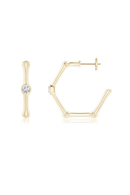 Natori Buy Indochine 14k Bamboo Hexagon Diamond Center Hoop Earrings in 14K Yellow Gold Online