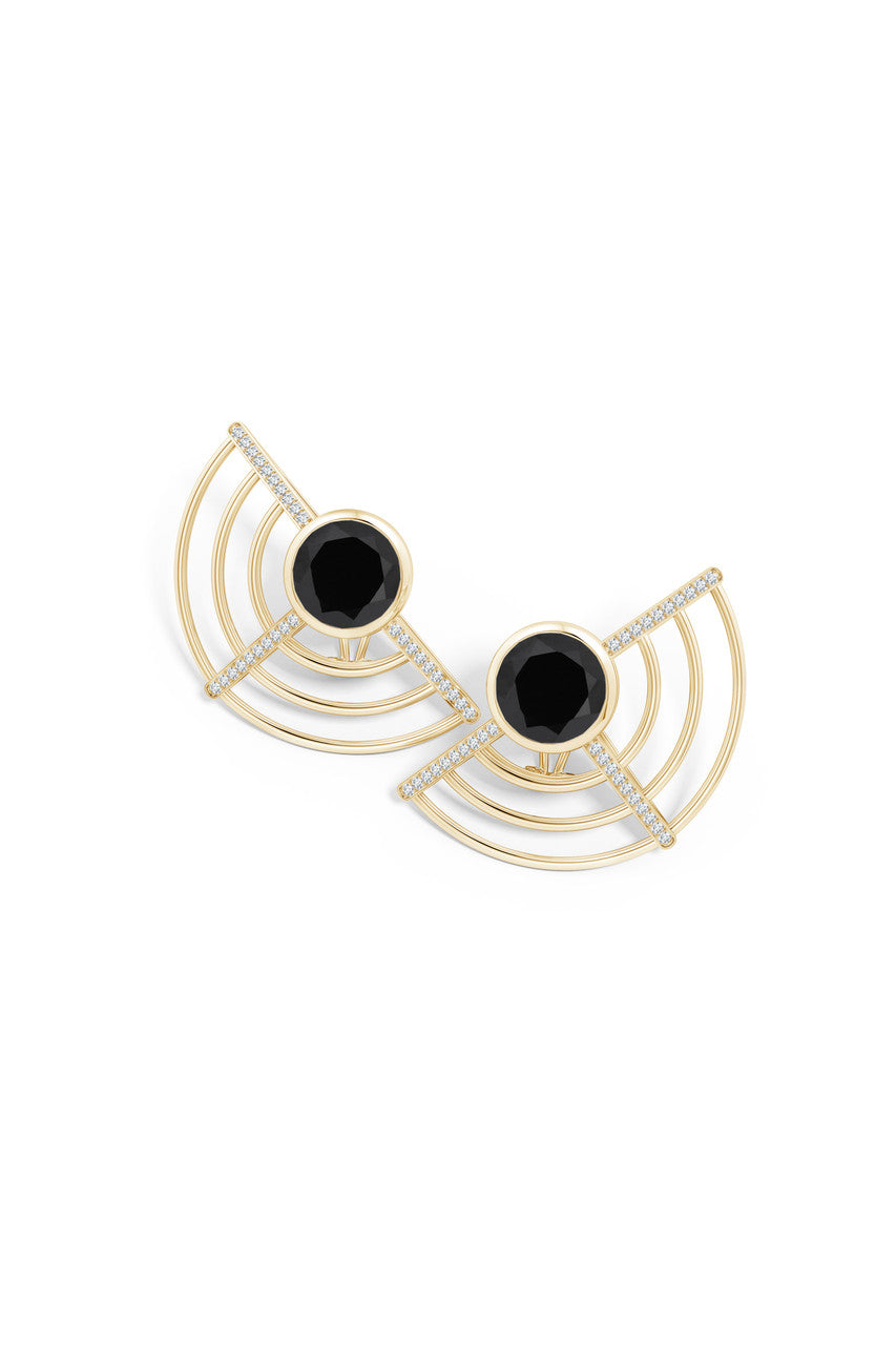 Natori Buy Infinity Half Concentric Circle 14K Gold and Black Onyx Button Studs in 14K Yellow Gold Online
