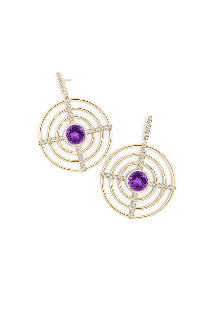 Natori Buy Infinity Concentric Circle 14K Gold and Amethyst Earrings in 14K Yellow Gold Online