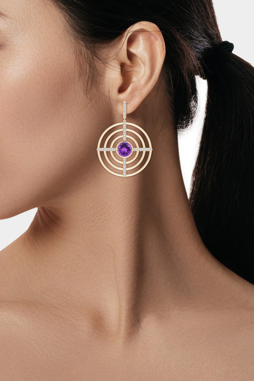 Natori Buy Infinity Concentric Circle 14K Gold and Amethyst Earrings in 14K Yellow Gold Online