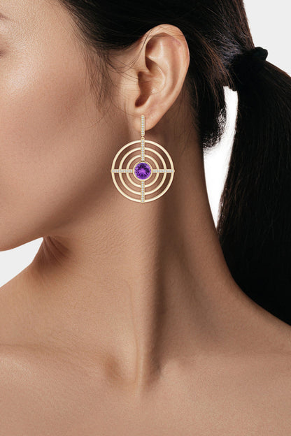 Natori Buy Infinity Concentric Circle 14K Gold and Amethyst Earrings in 14K Yellow Gold Online