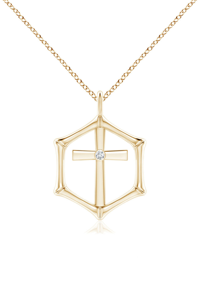 Natori Buy Indochine Spirit 14k Bamboo Frame Cross Diamond Pendant Necklace in 14K Yellow Gold Online