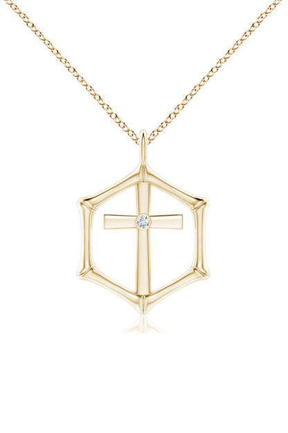 Natori Buy Indochine Spirit 14k Bamboo Frame Cross Diamond Pendant Necklace in 14K Yellow Gold Online