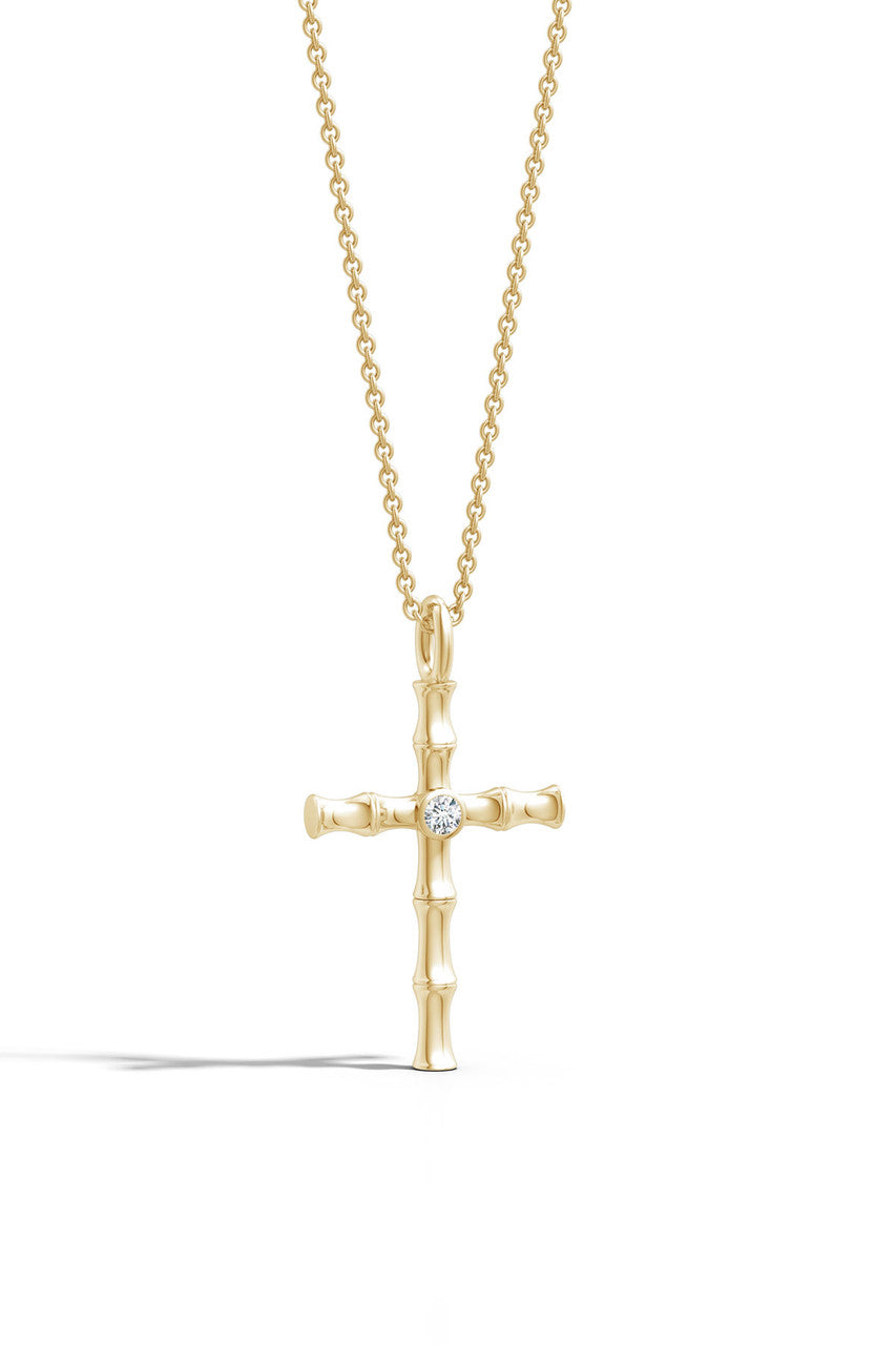 Natori Buy Indochine Spirit 14k Bamboo Cross Diamond Pendant Necklace in 14K Yellow Gold Online