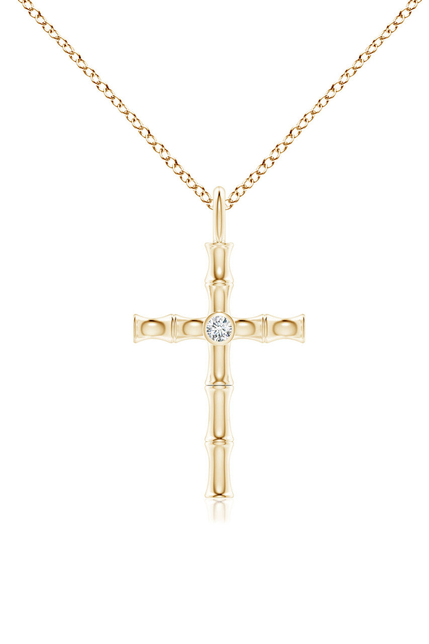 Natori Buy Indochine Spirit 14k Bamboo Cross Diamond Pendant Necklace in 14K Yellow Gold Online