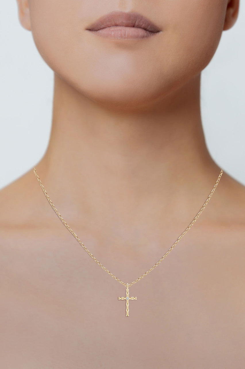 Natori Buy Indochine Spirit 14k Bamboo Cross Diamond Pendant Necklace in 14K Yellow Gold Online