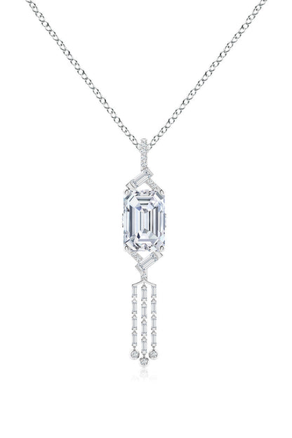 Natori Buy Orient Express Lab-Grown 14K Gold Emerald Cut & Baguette Diamond Tassel Drop Pendant Necklace in 14K White Gold Online