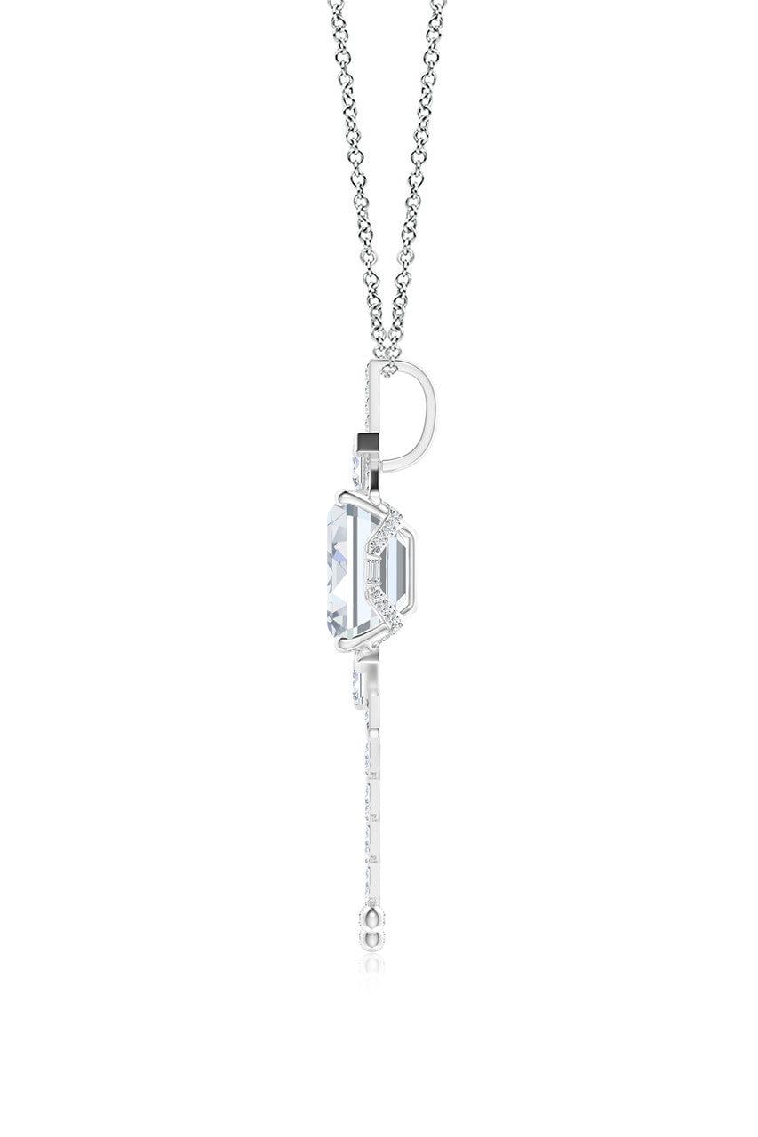 Natori Buy Orient Express Lab-Grown 14K Gold Emerald Cut & Baguette Diamond Tassel Drop Pendant Necklace in 14K White Gold Online