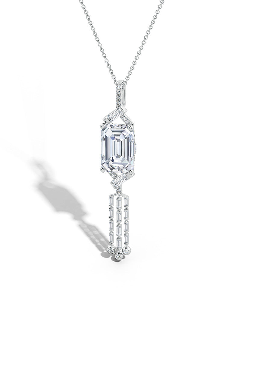 Natori Buy Orient Express Lab-Grown 14K Gold Emerald Cut & Baguette Diamond Tassel Drop Pendant Necklace in 14K White Gold Online