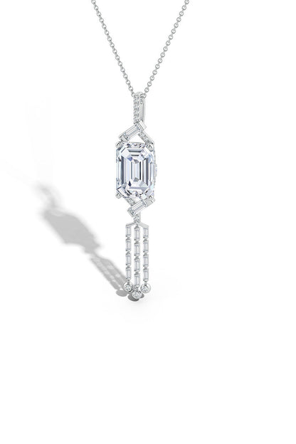 Natori Buy Orient Express Lab-Grown 14K Gold Emerald Cut & Baguette Diamond Tassel Drop Pendant Necklace in 14K White Gold Online