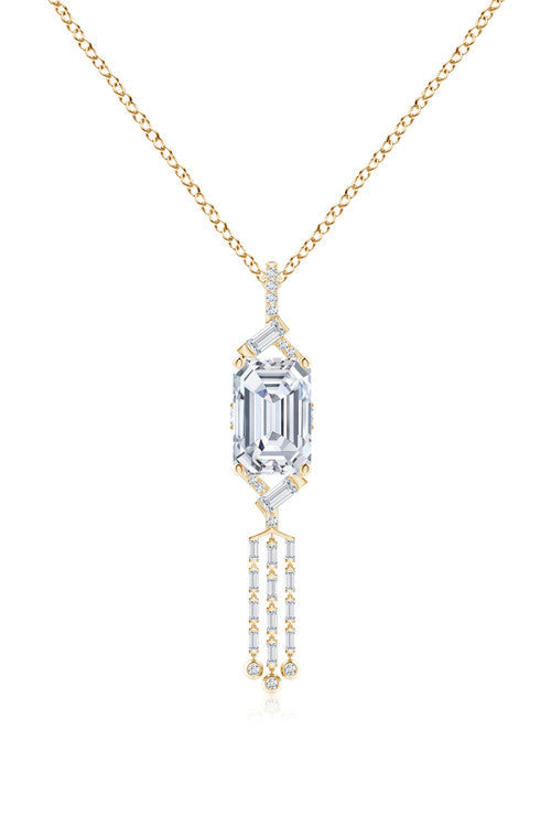 Natori Buy Orient Express Lab-Grown 14K Gold Emerald Cut & Baguette Diamond Tassel Drop Pendant Necklace in 14K Yellow Gold Online