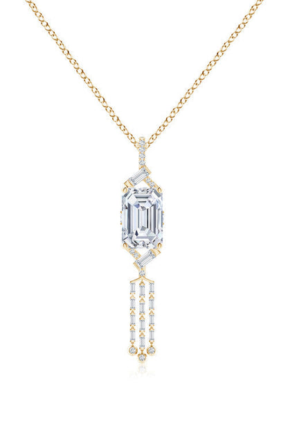 Natori Buy Orient Express Lab-Grown 14K Gold Emerald Cut & Baguette Diamond Tassel Drop Pendant Necklace in 14K Yellow Gold Online