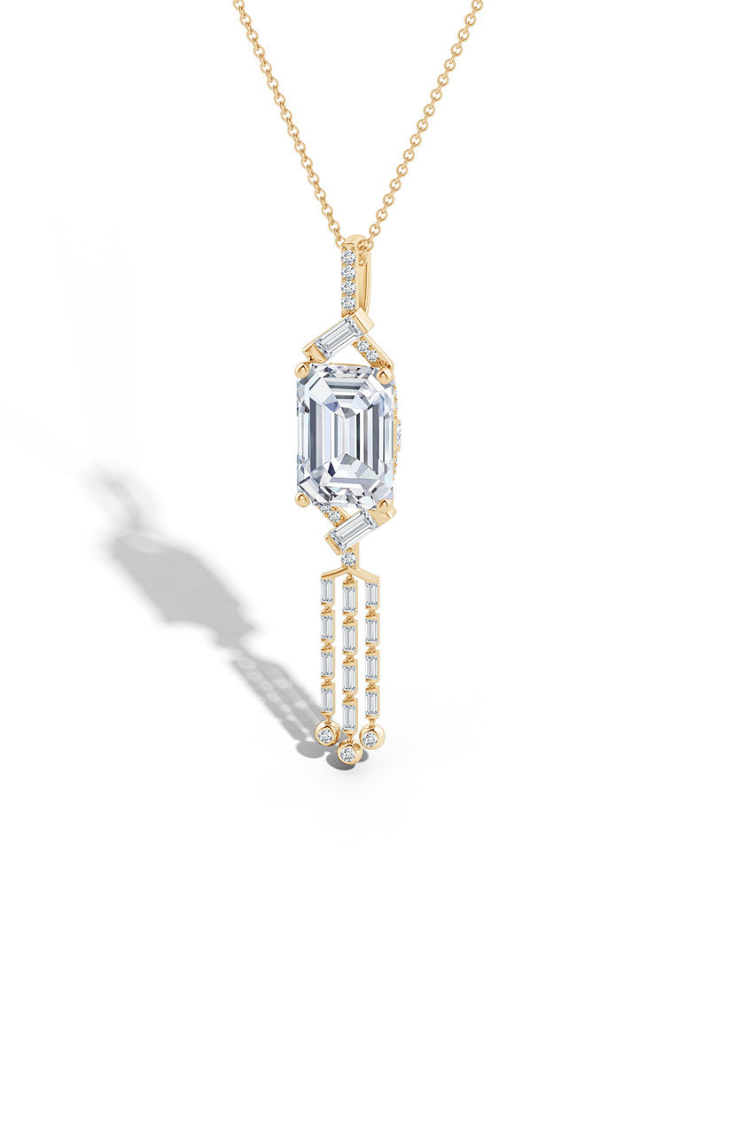 Natori Buy Orient Express Lab-Grown 14K Gold Emerald Cut & Baguette Diamond Tassel Drop Pendant Necklace in 14K Yellow Gold Online