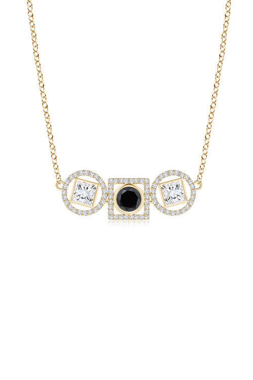 Natori Buy Infinity 14K Gold with Black & White Diamond Three Stone Halo Necklace in 14K Yellow Gold Online