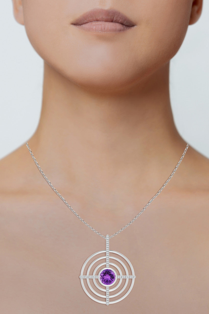 Natori Buy Infinity Concentric Circle 14K Gold and Amethyst Pendant Necklace in 14K White Gold Online