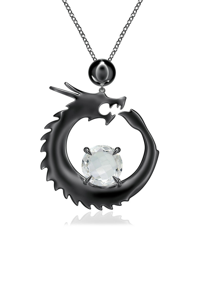 Natori Buy Dragon Midnight Silver & White Topaz Slider Pendant Necklace in Midnight Silver Online