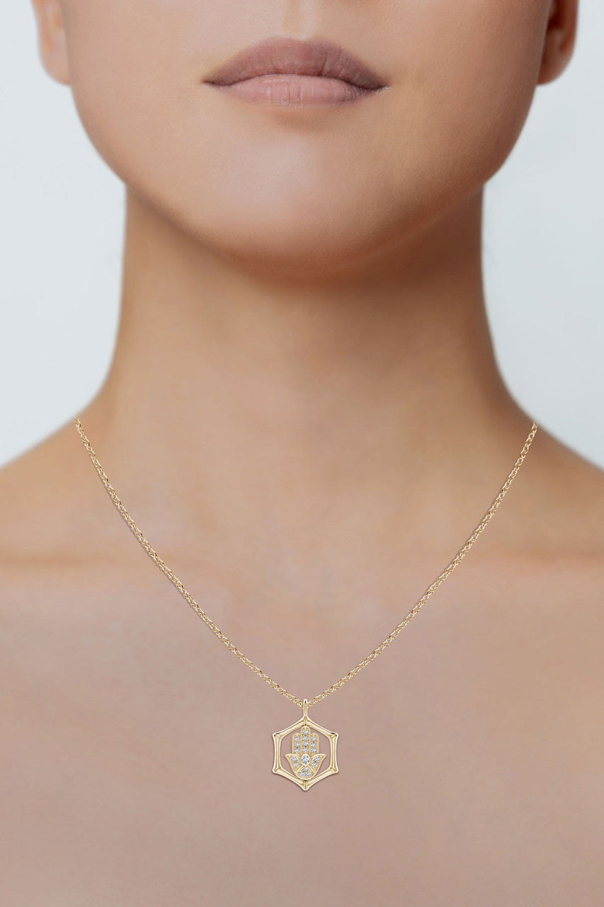 Natori Buy Indochine Spirit 14k Bamboo Frame Hamsa Diamond Pendant Necklace in 14K Yellow Gold Online