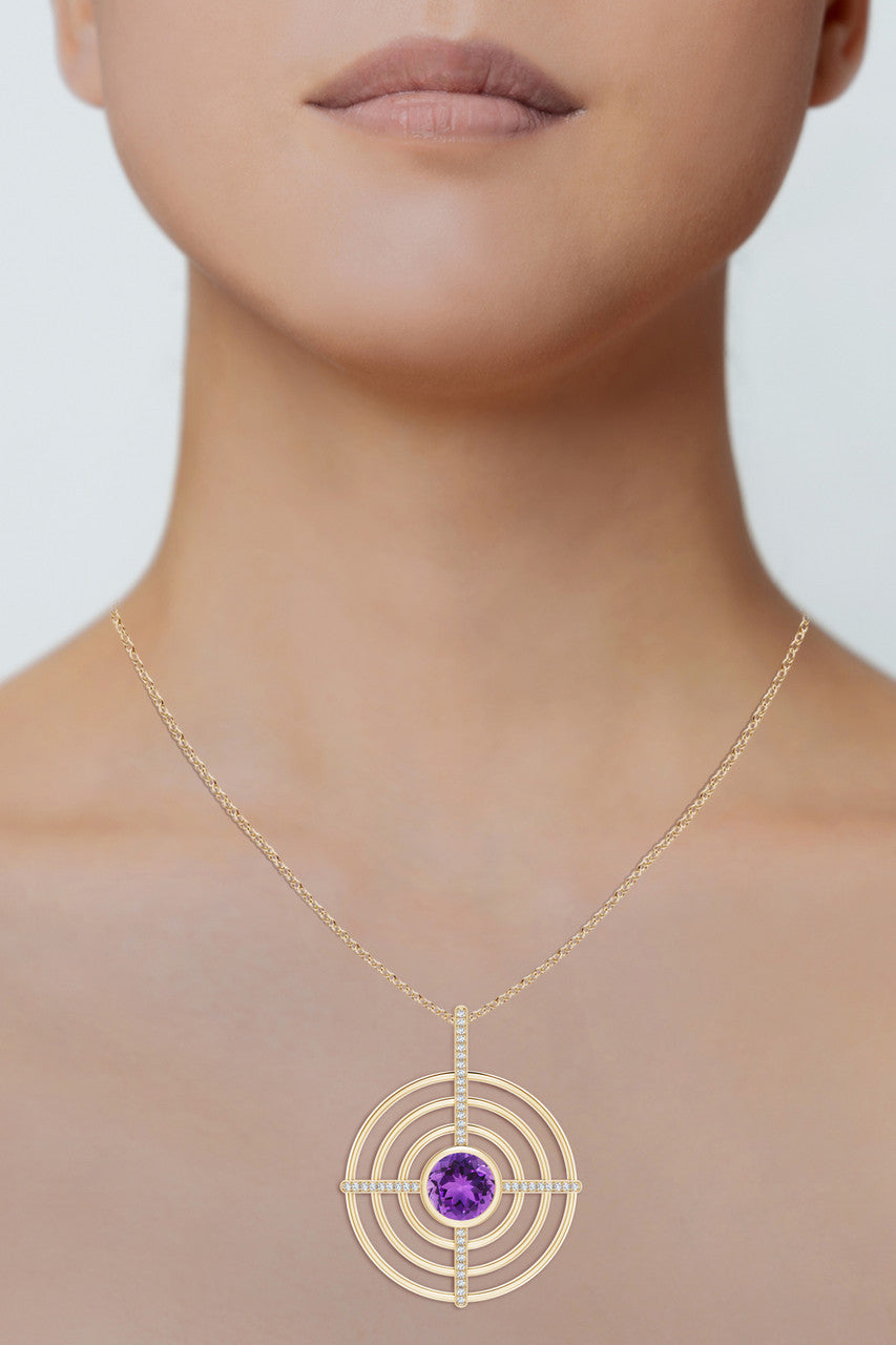 Natori Buy Infinity Concentric Circle 14K Gold and Amethyst Pendant Necklace in 14K Yellow Gold Online