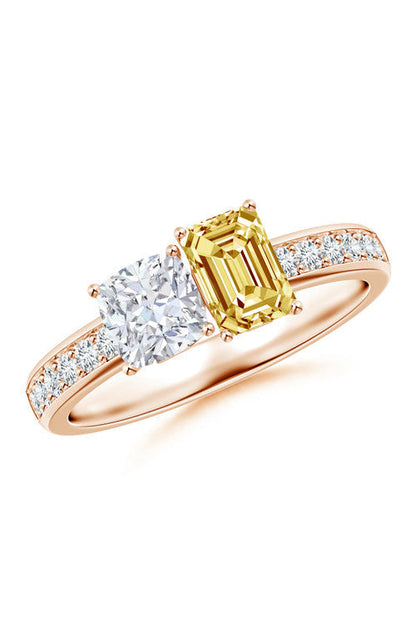 Natori Buy Orient Express Lab-Grown 14K Gold with White & Yellow Diamond Two Stone Ring in 14K Rose Gold Online