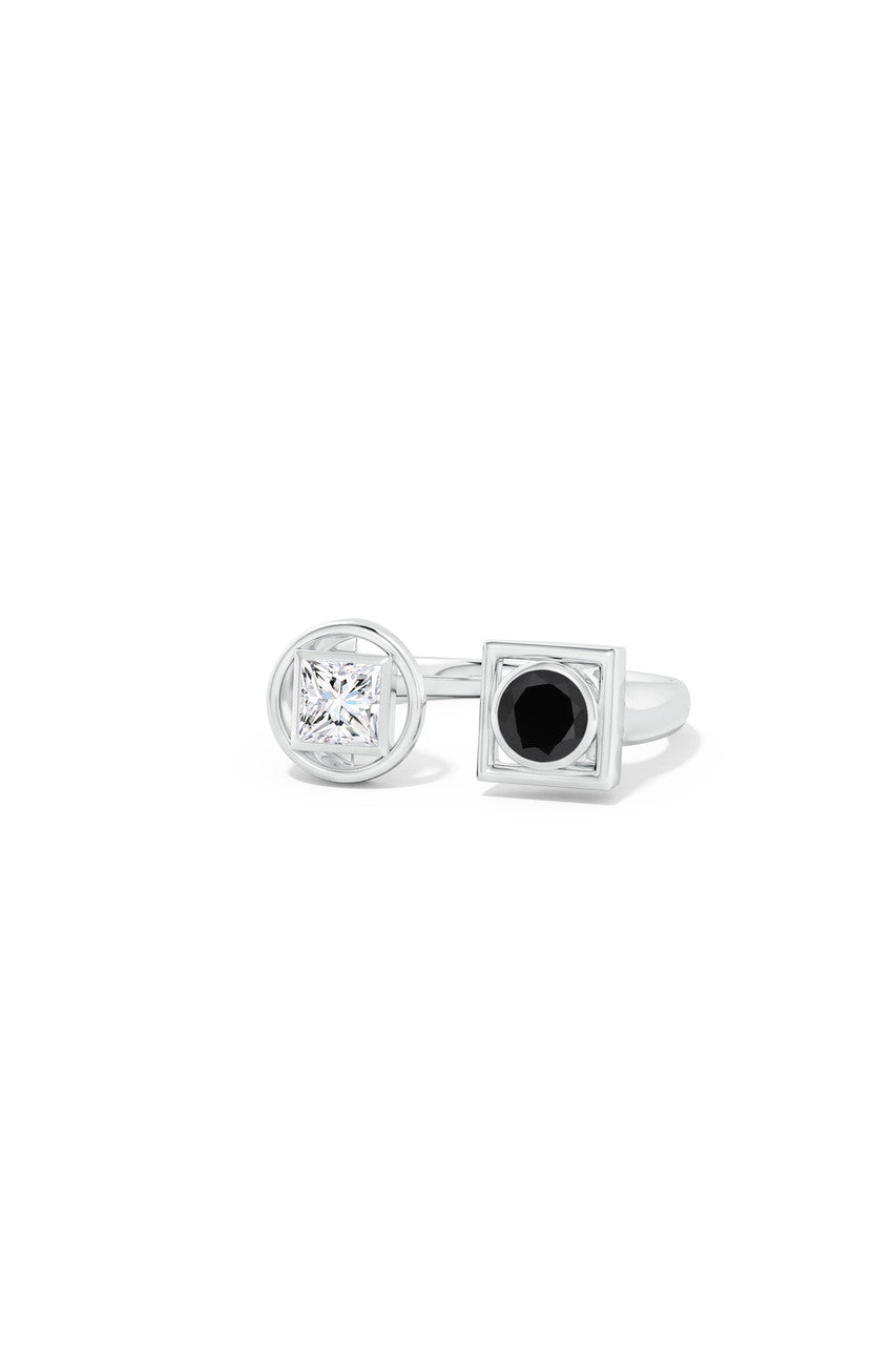 Natori Buy Infinity 14K Gold with Black & White Diamond Two Stone Open Ring in 14K White Gold Online