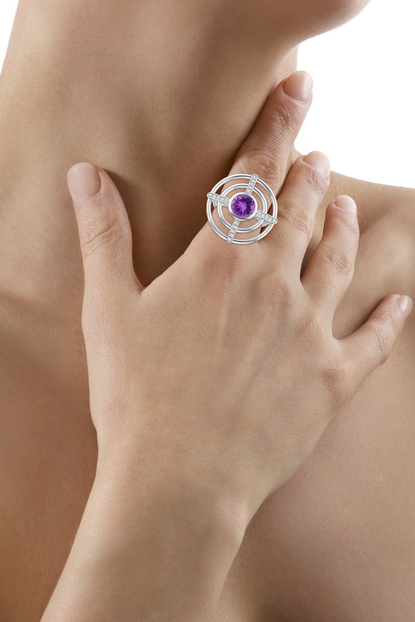 Natori Buy Infinity Concentric Circle 14K Gold and Amethyst Ring in 14K White Gold Online