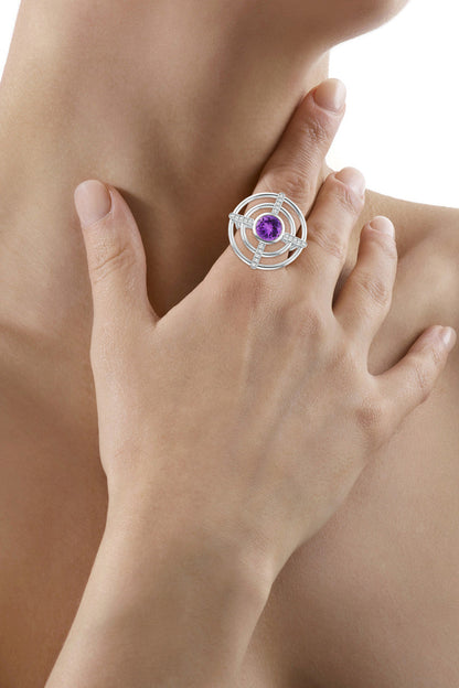 Natori Buy Infinity Concentric Circle 14K Gold and Amethyst Ring in 14K White Gold Online