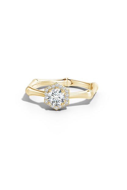 Natori Buy Indochine 14k Hexagon Diamond Pave Halo Bamboo Ring in 14K Yellow Gold Online