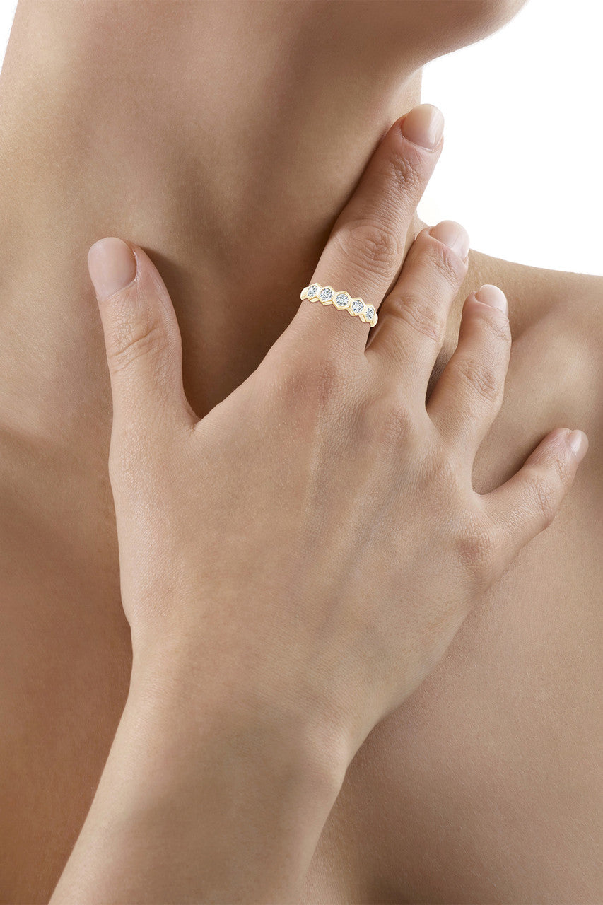 Natori Buy Indochine 14k Hexagon 5-DiamondStacking Ring in 14K Yellow Gold Online