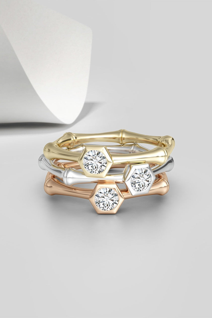 Natori Buy Indochine 14k Hex Frame Diamond Solitaire Bamboo Ring in 14K Rose Gold Online