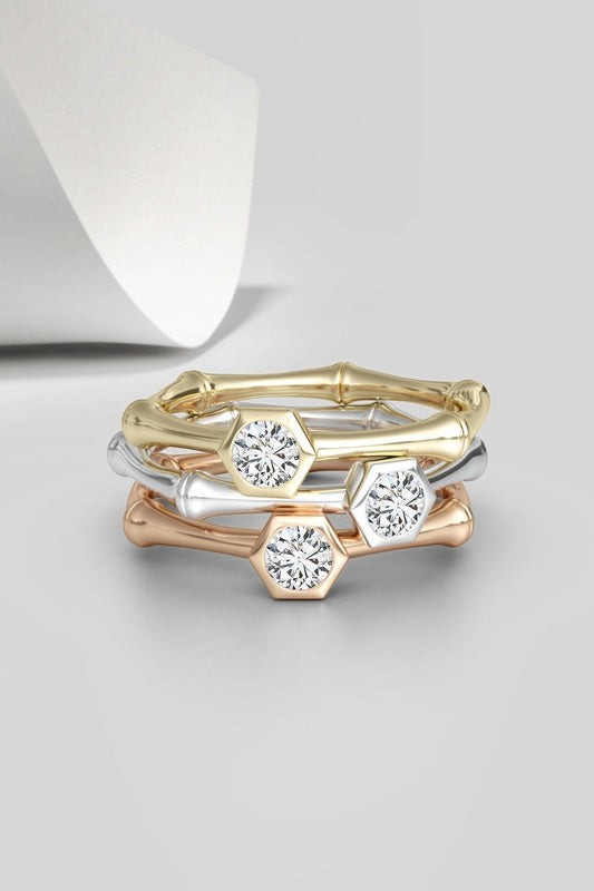 Natori Buy Indochine 14k Hex Frame Diamond Solitaire Bamboo Ring in 14K White Gold Online