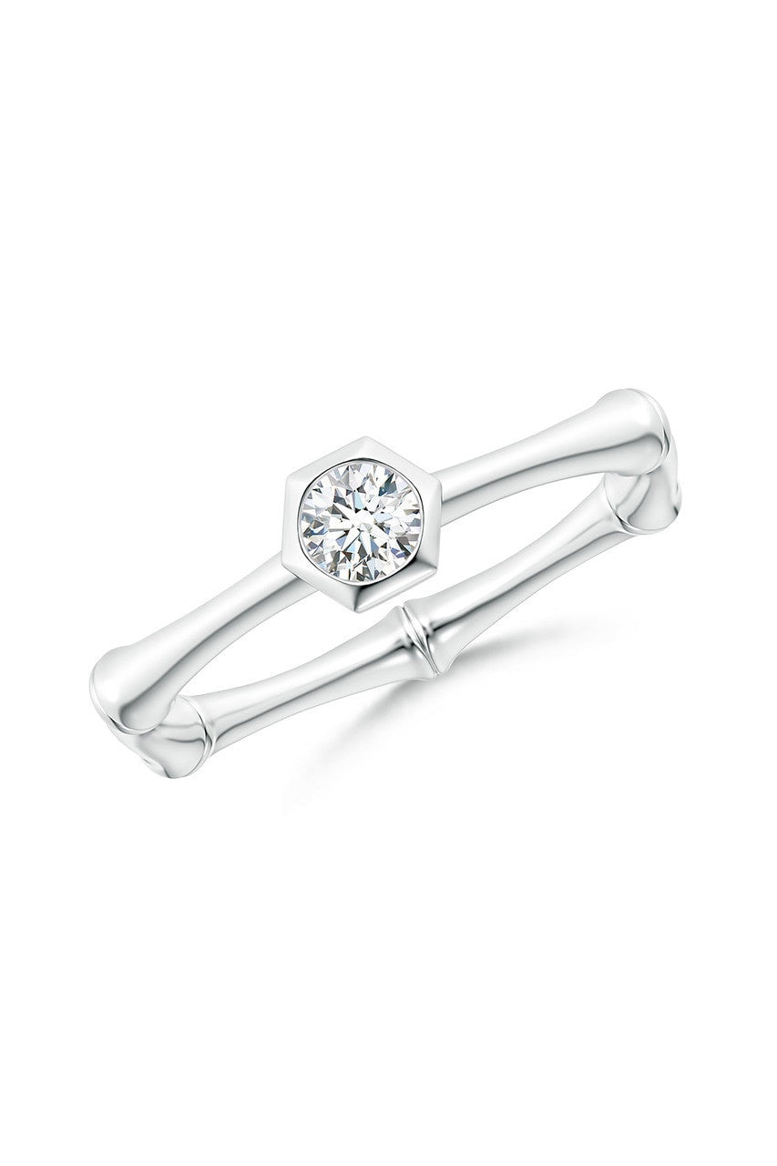 Natori Buy Indochine 14k Hex Frame Diamond Solitaire Bamboo Ring in 14K White Gold Online