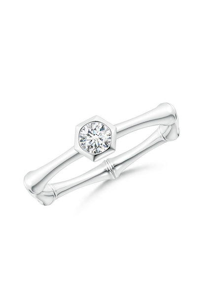 Natori Buy Indochine 14k Hex Frame Diamond Solitaire Bamboo Ring in 14K White Gold Online