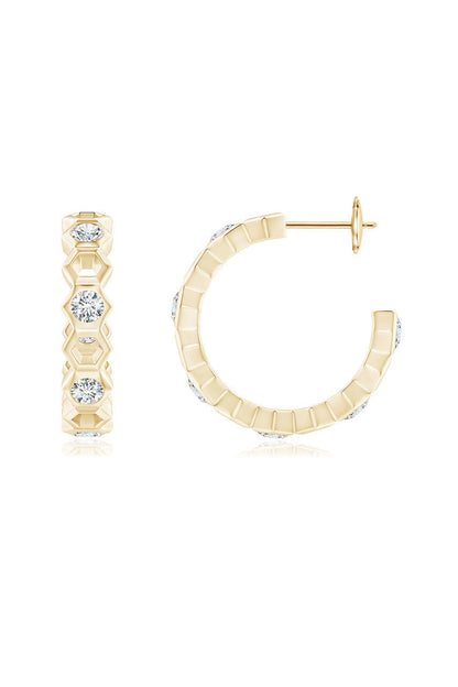Natori Buy Indochine 14k Small Alternate Stacked Hexagon Diamond Hoop Earrings in 14K Yellow Gold Online