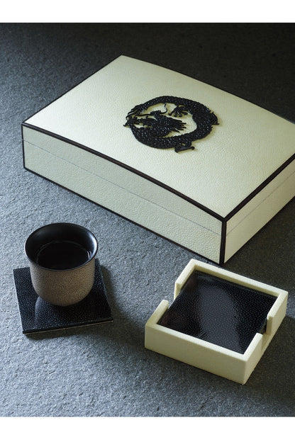 Natori Buy Shagreen Coaster Set in White W/ Black Online