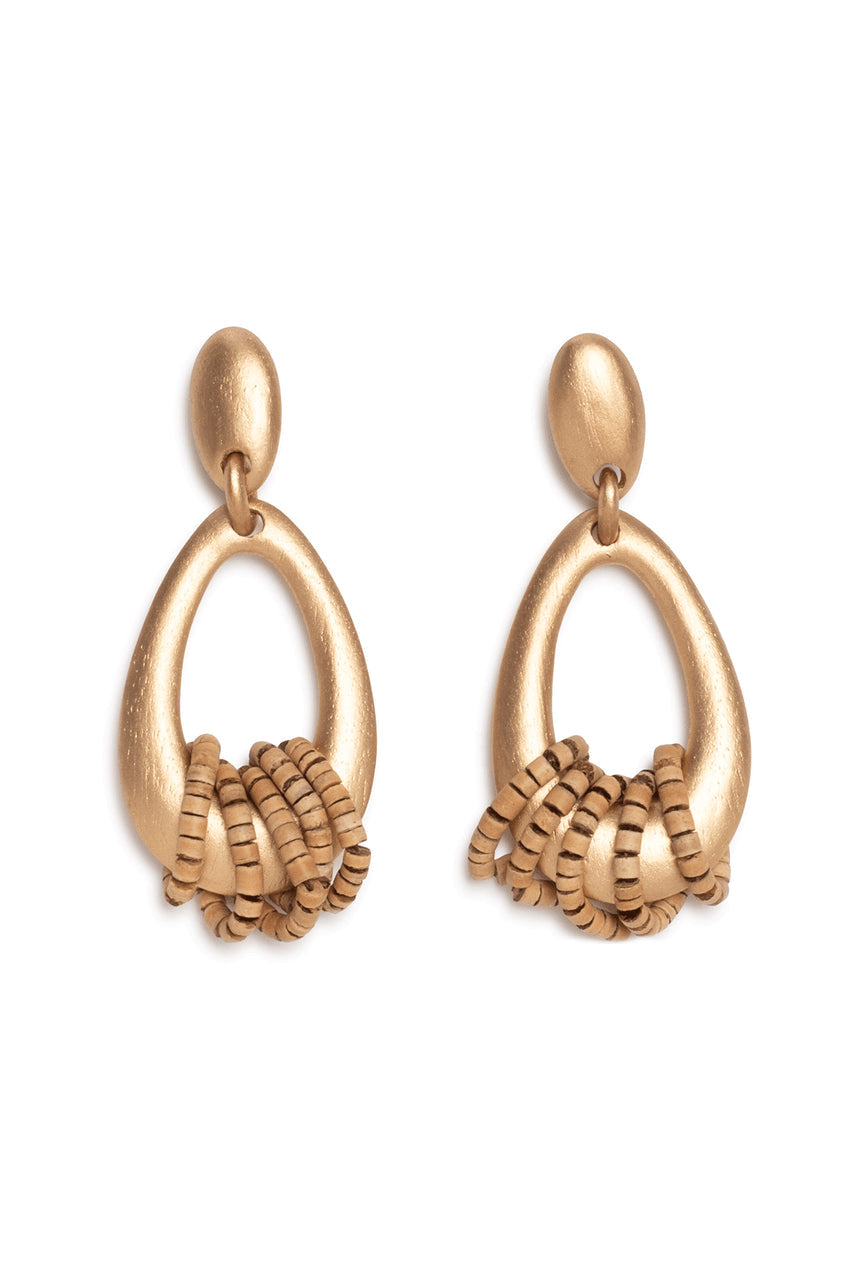 Natori Buy Acacia Wood Gold Hoop Beaded Earrings in Antique Gold Online