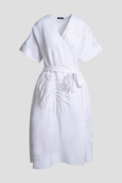 Natori Light Weight Linen Embroidered Kimono Wrap Dress