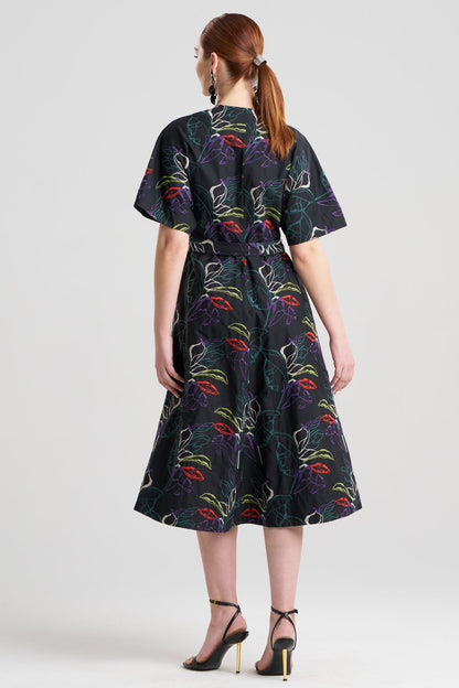 Natori Yoru Embroidered Cotton Poplin Kimono Wrap Dress
