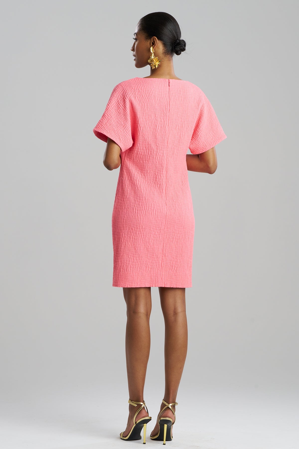 Natori Textured Cotton Jacquard Short Sleeve Sheath Dress