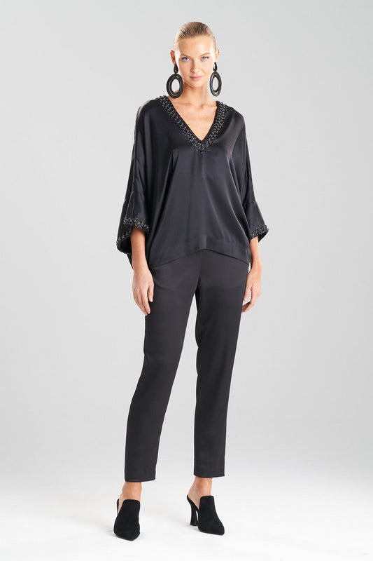 Natori Buy Key Essentials Silk Embroidered Kimono Sleeve Top in Black Online