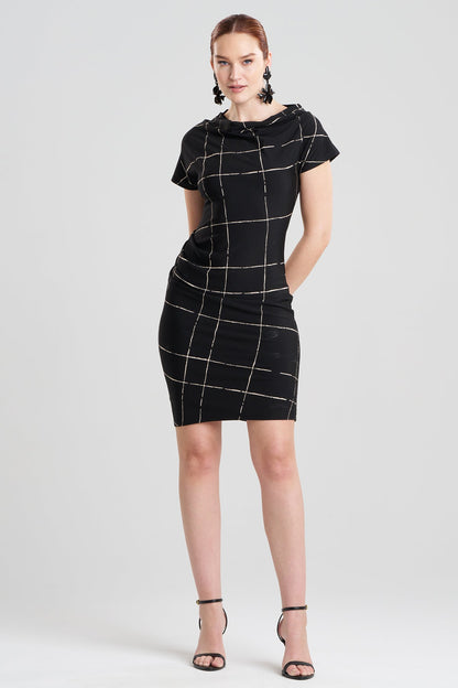 Natori Zia Crepe Knit Asymmetric Drape Dress