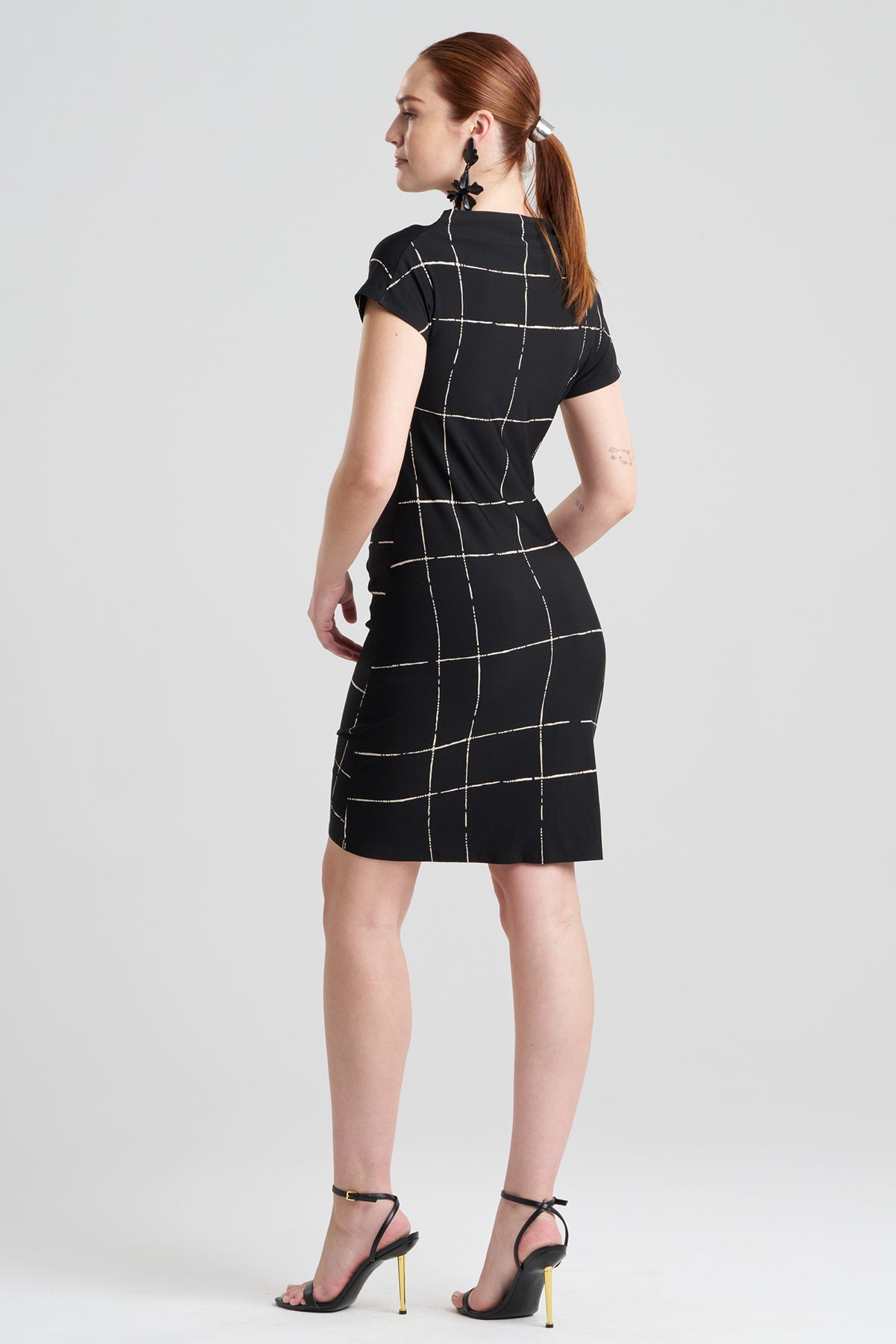 Natori Zia Crepe Knit Asymmetric Drape Dress