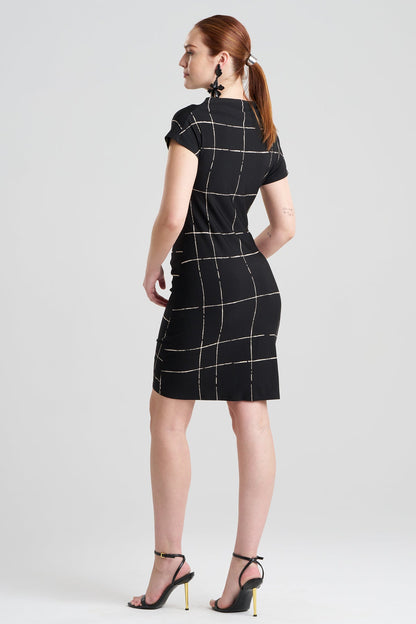 Natori Zia Crepe Knit Asymmetric Drape Dress