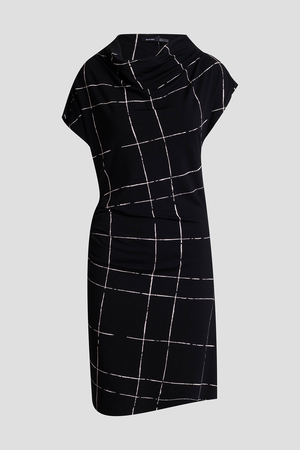 Natori Zia Crepe Knit Asymmetric Drape Dress