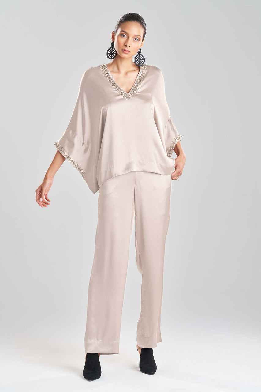 Natori Buy Key Essentials Silk Embroidered Kimono Sleeve Top in Parchment Online