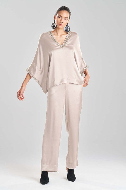 Natori Buy Key Essentials Silk Embroidered Kimono Sleeve Top in Parchment Online