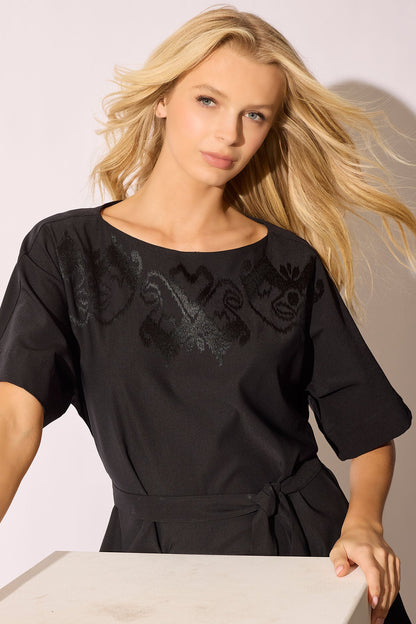 Natori Solid Lightweight Woven Embellished Boatneck Dress
